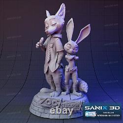 Judy Hopps And Nick Wilde 3d Printed Model Unassembled Unpainted 1/10-1/2